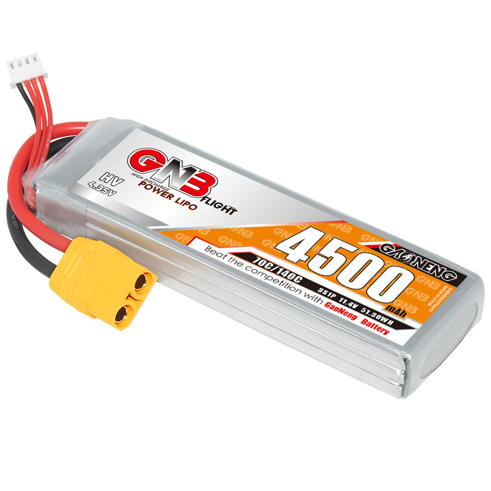 GAONENG GNB4500 3S LiHV 11.4V 4500mAh 70C RC battery with XT90 connector and balance lead