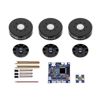 iFlight GM8112 encoder gimbal combo with three black motors, AS5048A encoder boards, wiring leads, and 32-bit BGC controller