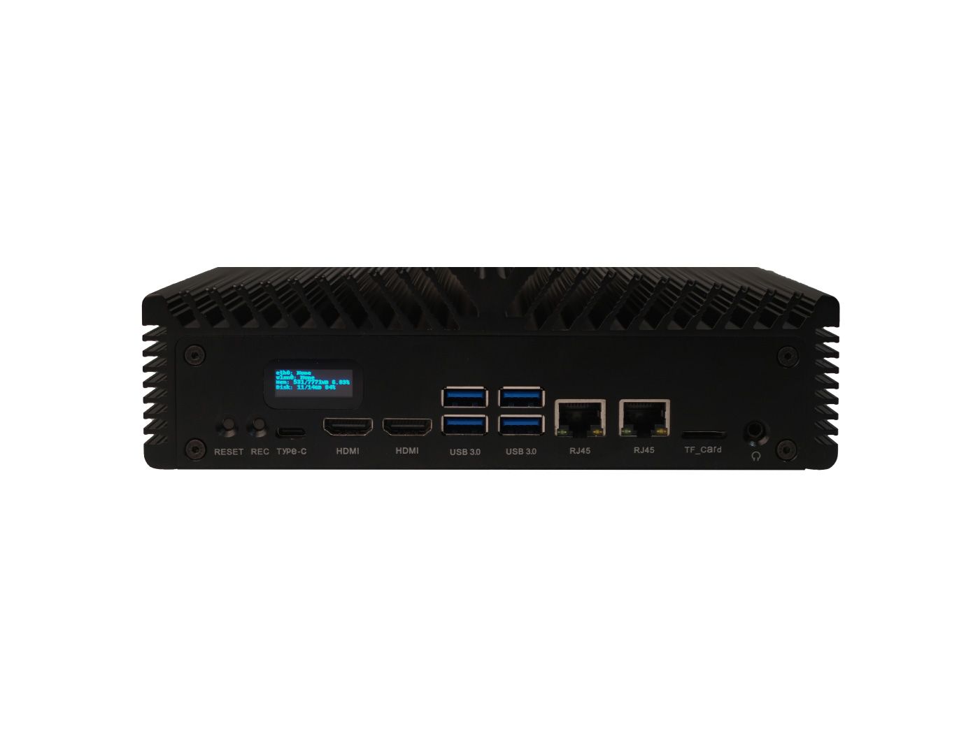 Jetson SUB Mini PC Black, Xavier NX, OLED, fanless passive cooling