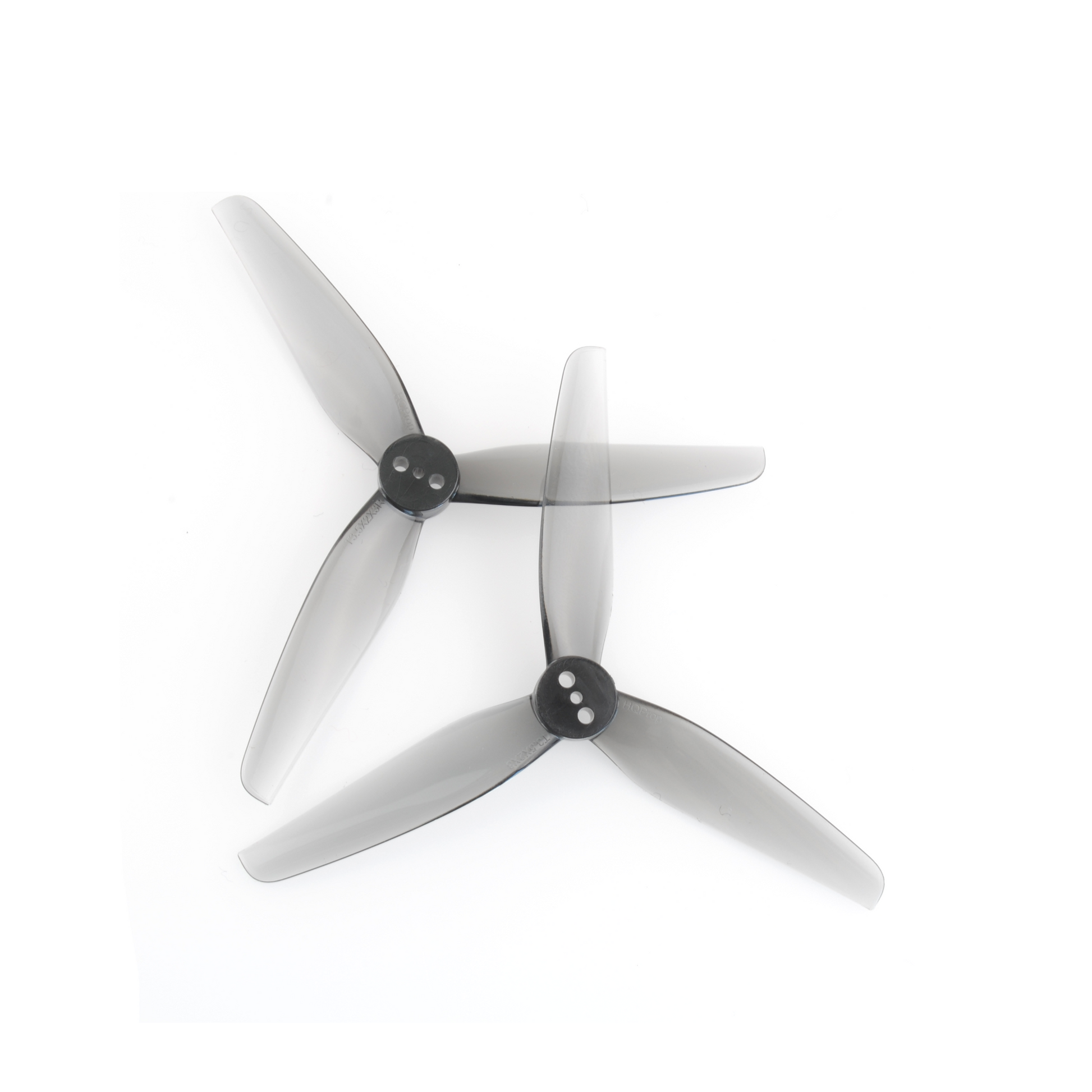 HQProp T3.5X2X3 grey 3.5in tri-blade FPV drone propellers, two-piece close-up on white