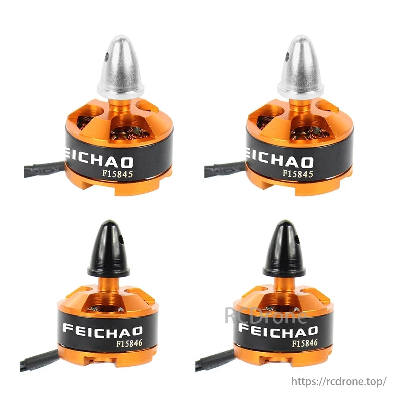 FEICHAO 1806 2400KV CW/CCW Brushless Motor, FEICHAO 1806 2400KV brushless motors for 250 FPV drones, orange/black design, CW/CCW rotation, F15845/F15846 models.