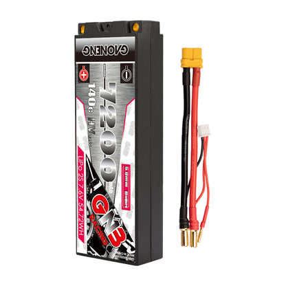 GAONENG GNB 7200mAh 2S 7.6V LiHV hard case LCG LiPo battery with 5mm bullet leads and balance plug