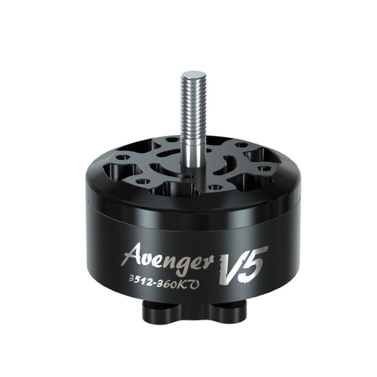 BrotherHobby Avenger 3512 V5 CW Brushless Motor, BrotherHobby Avenger V5 3512-360KV brushless motor with threaded shaft and black CNC housing