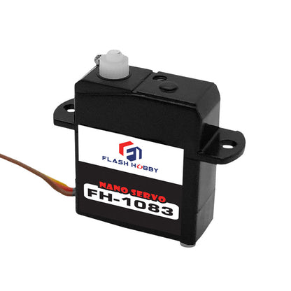 Flashhobby FH-1083 Micro Servo, Flashhobby FH-1083 nano micro servo with black case, mounting tabs, white output shaft and 3-wire lead