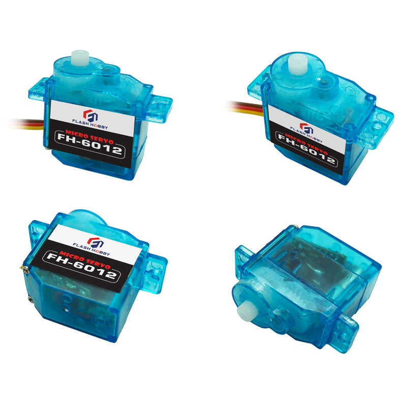 Flashhobby FH-6012 micro servo in translucent blue case with mounting tabs and lead wire