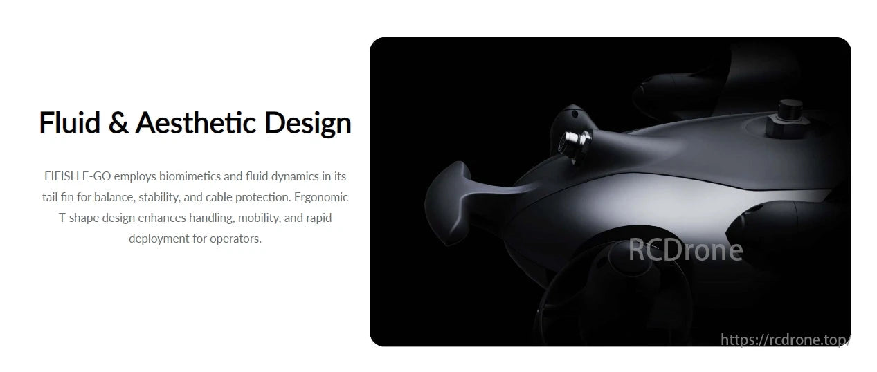 Fifish E-Go 4K Underwater ROV, FIFISH E-GO uses biomimetics and fluid dynamics for balance, stability, and cable protection. Its T-shape design improves handling, mobility, and rapid deployment.