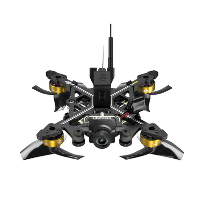 Flybee 16 HDZero 2S Ultralight FPV, Flybee 16 ultralight FPV quadcopter with HDZero camera, four props, and top-mounted antenna