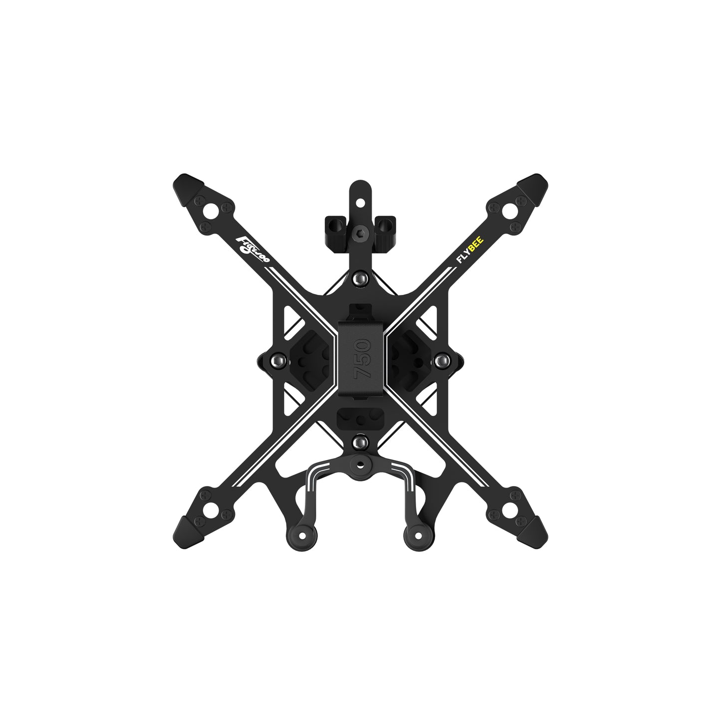 FLYWOO Flybee 16/20 FPV Frame, Top view of FLYWOO Flybee FPV drone frame with X-shaped arms, center strap pad, and mounting holes