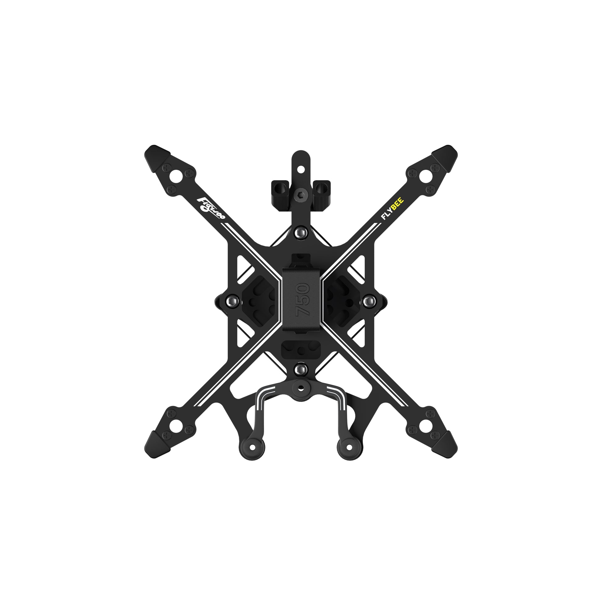 FLYWOO Flybee 16/20 FPV Frame, Top view of FLYWOO Flybee FPV drone frame with X-shaped arms, center strap pad, and mounting holes