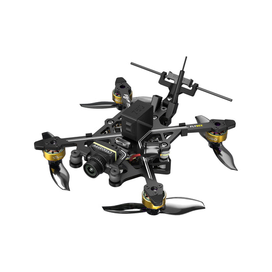 Flywoo Flybee 20 HD Walksnail 2S Ultralight FPV, Flywoo Flybee 20 micro FPV quadcopter with four propellers, front Caddx camera, and rear antenna mount