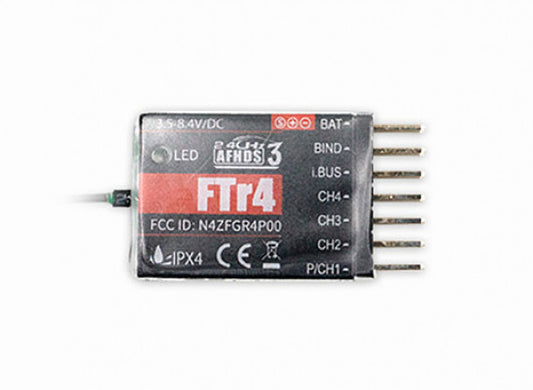 FLYSKY FTr4 Receiver - 2.4GHz 4ch AFHDS 3 protocol w/S-Bus/i-Bus/PPM/PWM Support & NB4/PL18 Compatibility