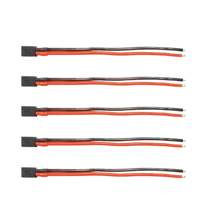 Five A30-F female connector pigtails with red and black 20AWG wires, about 80mm long, ends stripped