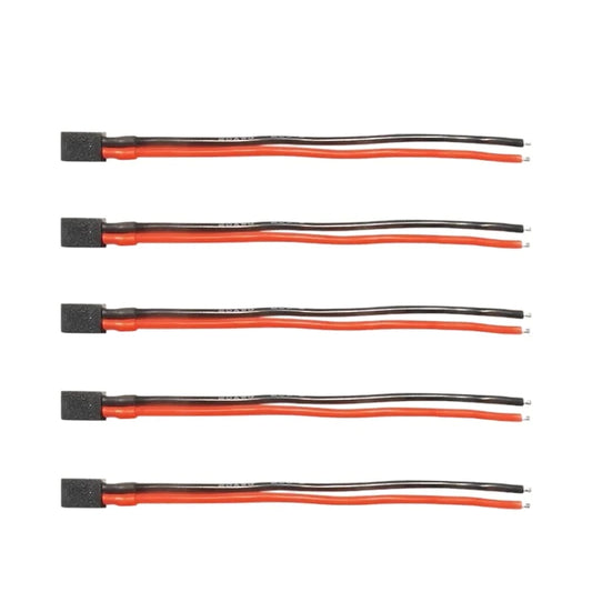 Five A30-F female connector pigtails with red and black 20AWG wires, about 80mm long, ends stripped