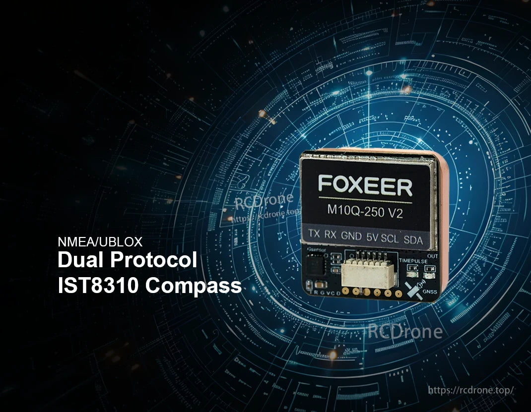 Foxeer M10Q-250 V2 GPS module supports NMEA/UBLOX protocols and IST8310 compass.