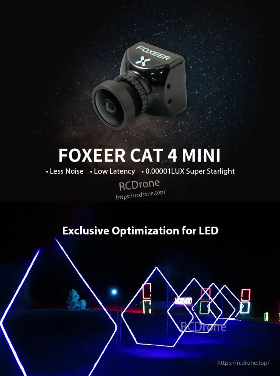 Foxeer Mini Cat 4 1200TVL Starlight FPV Camera, The Foxeer Cat 4 Mini offers low noise, low latency, excellent starlight performance, and optimized LEDs.