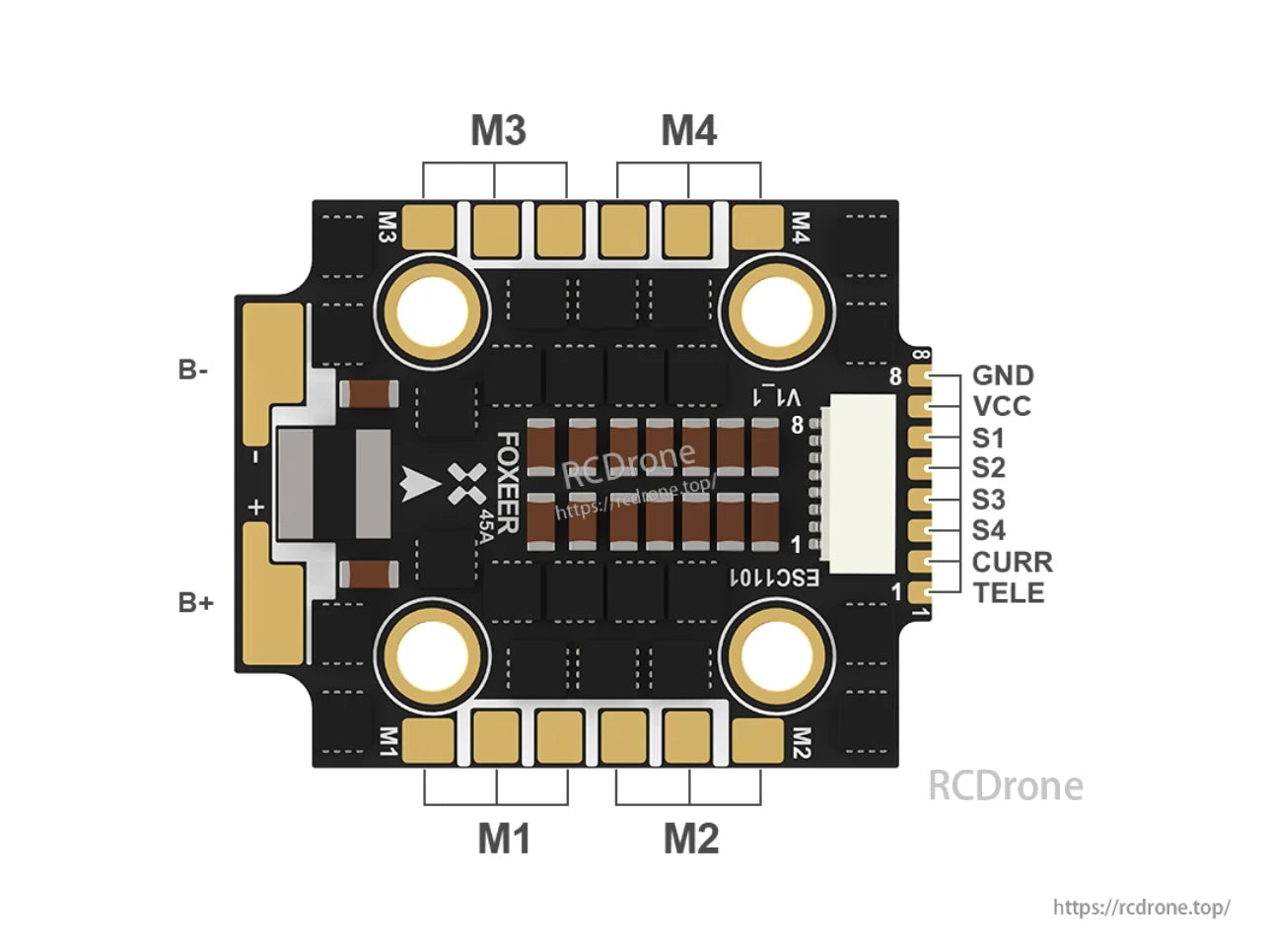 Foxeer Reaper F4 Mini 45A 128K BLHeli_32 4in1 ESC is a compact flight controller for drones.