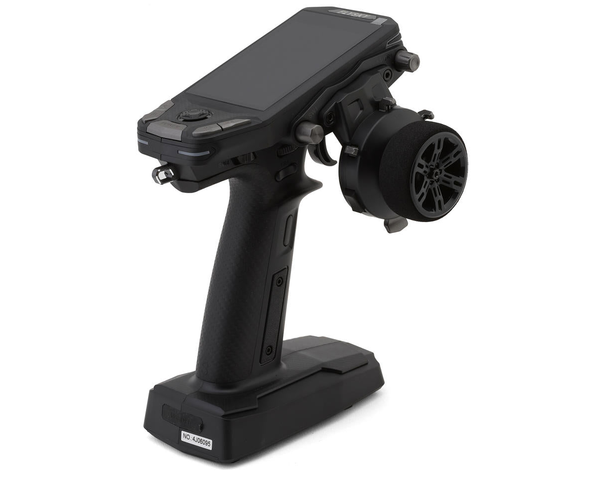 Flysky FS-G11P ANT 11-channel 2.4GHz surface transmitter with steering wheel, angled view