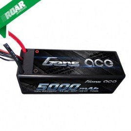 Gens ace hardcase LiPo battery pack with attached lead wires and 5000mAh capacity label