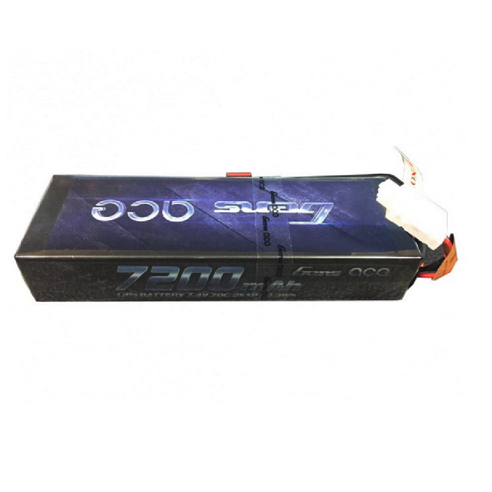 Gens ace LiPo battery pack labeled 7300mAh with attached main power connector and white balance lead