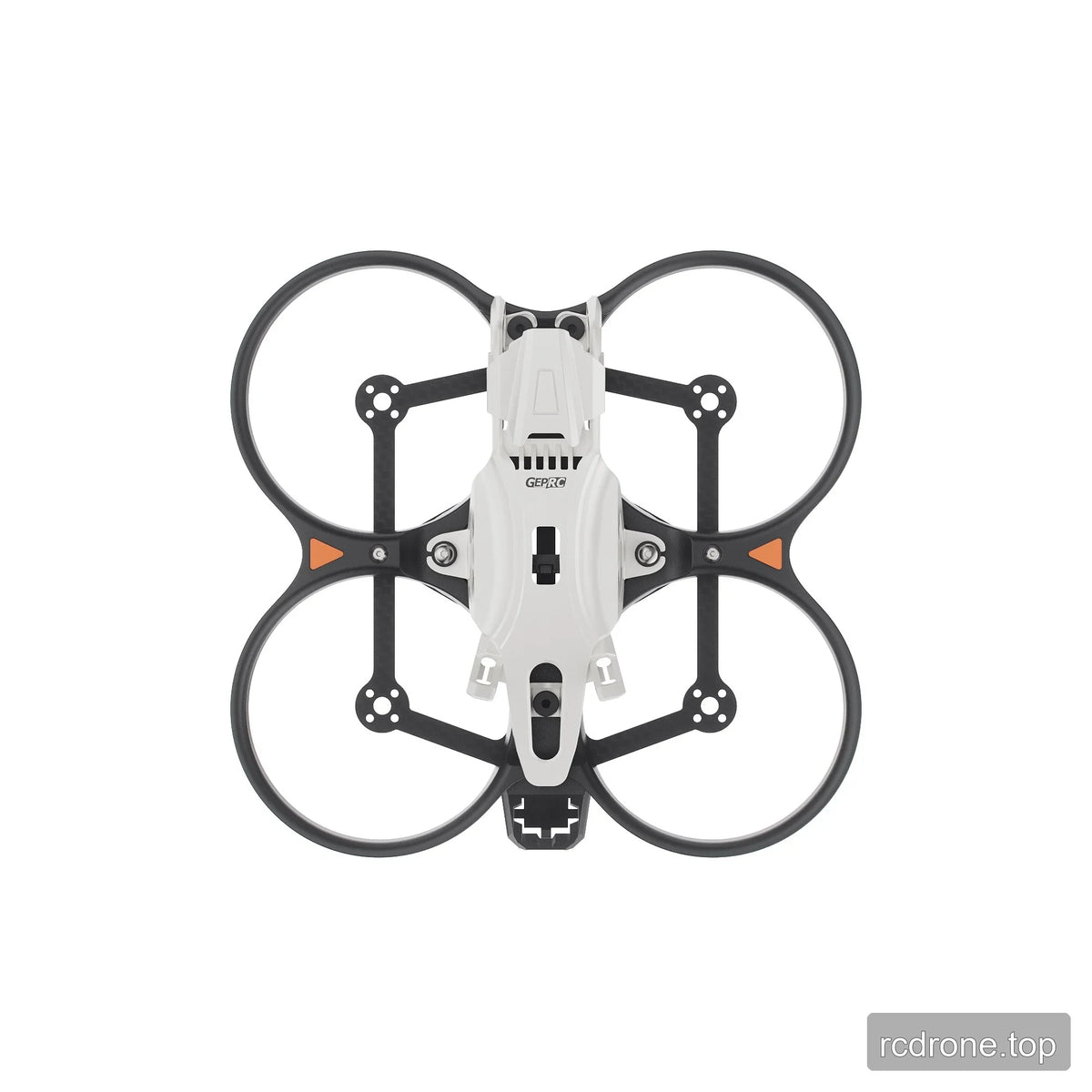Top-down view of the DarkStar25 ducted frame, showing four circular guards, carbon-fiber arms, and white canopy.