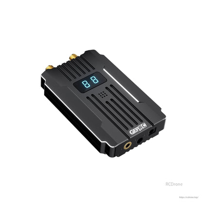 GEPRC MATEN 3.3G VRX is a 40CH 3.3GHz analog video receiver for FPV systems, featuring a signal alarmer and black design.