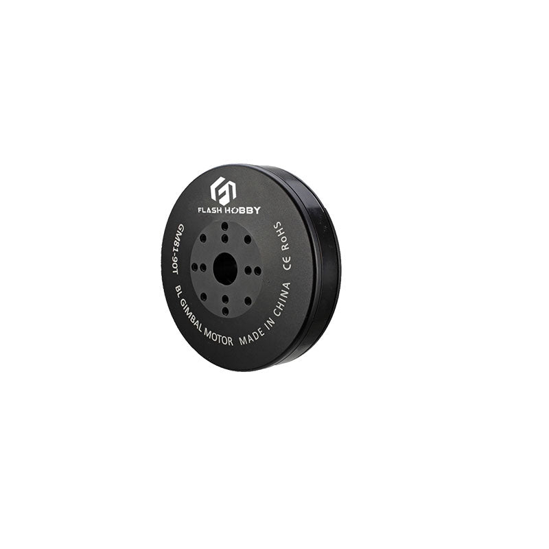 Flashhobby GM80-90T gimbal motor with black round housing, center shaft opening, and multi-hole mounting face