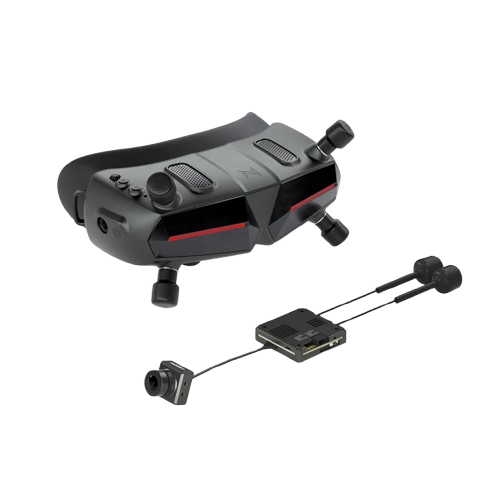 Walksnail Avatar HD Goggle with FPV kit components shown: camera, VTX module and antennas