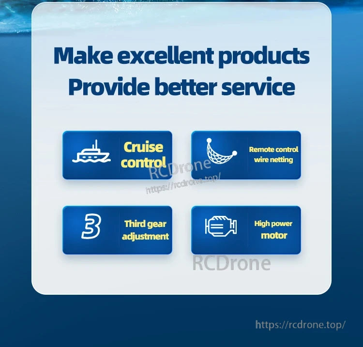 GPS Bait Ship, High-power motor, cruise control, remote netting, and third gear ensure top performance and excellent service. (16 words)