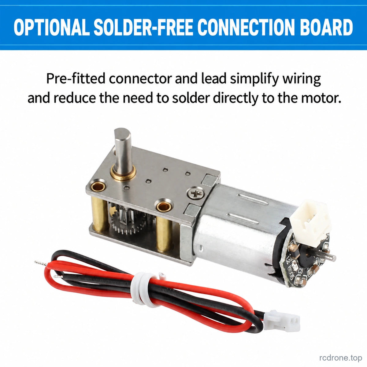 Optional solder-free motor connection board and lead