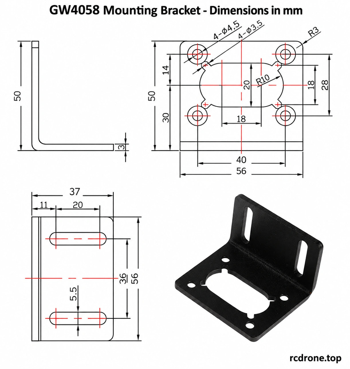 GW4058mountingbracketdimensionsinmm