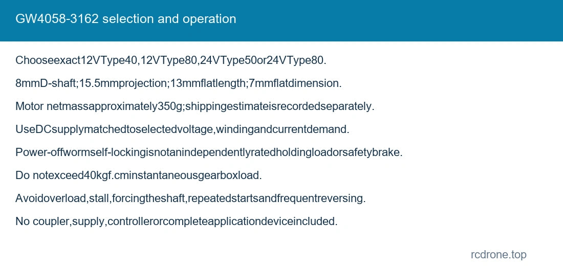 GW4058-3162 selection and operation