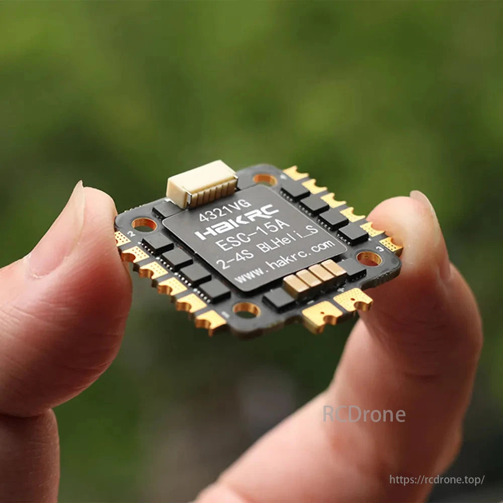 HAKRC BLS 15A 4-in-1 ESC for FPV drones, compatible with 2-4S LiPo, featuring DShot600 and BLHeli_S firmware.