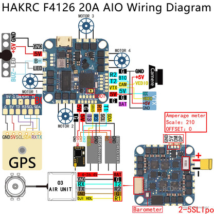 HAKRC F411 20A AIO Flight Controller – 2–5S, BLHeli_S 20A ESC, STM32F411, 25.5mm Mount