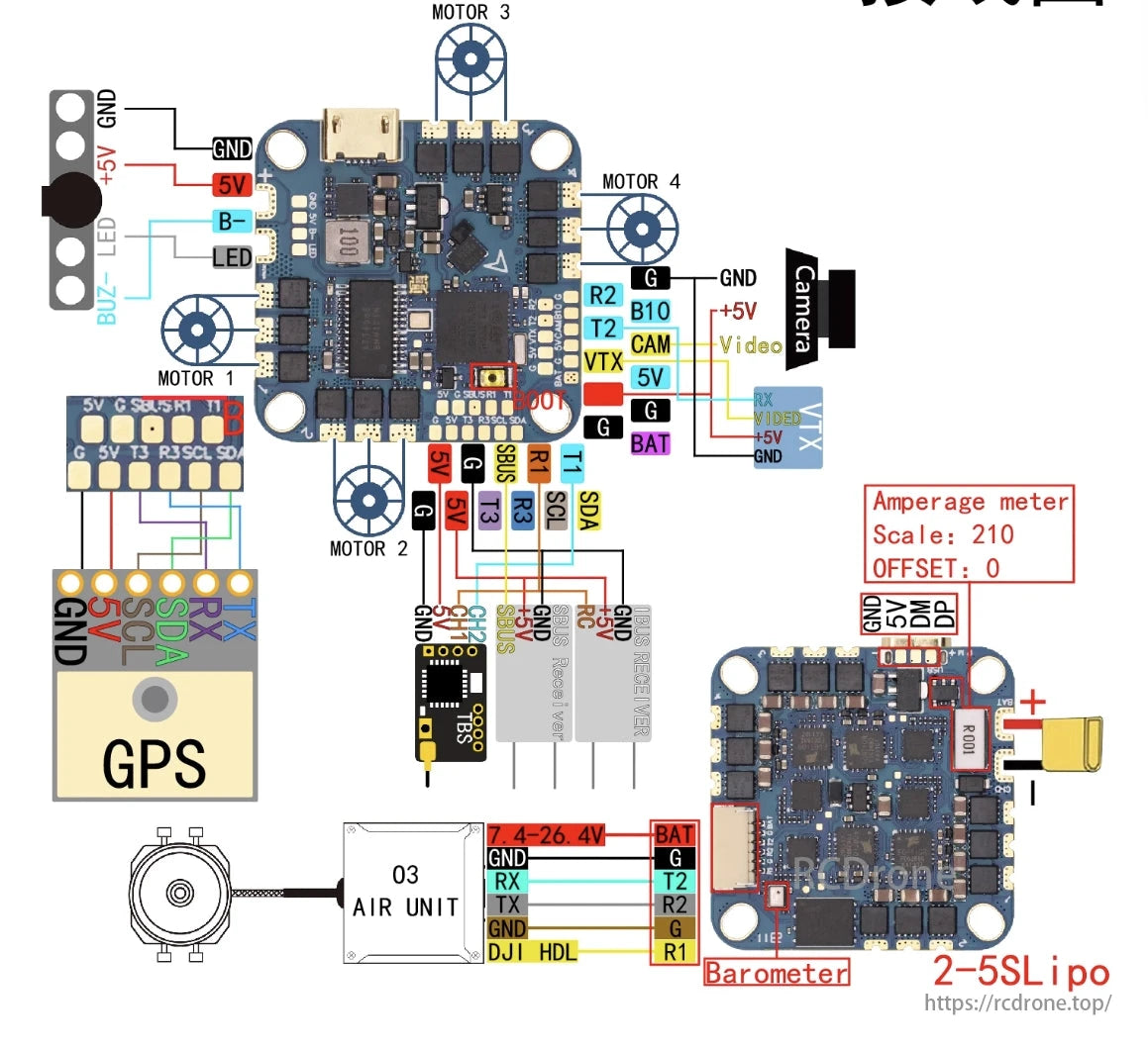 HAKRC F411 40A AIO Flight Controller supports various components and offers comprehensive wiring details for easy integration.