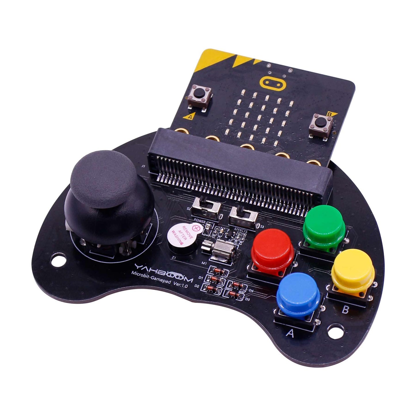 Yahboom micro:bit gamepad basic version with joystick and four color buttons, Micro:bit inserted