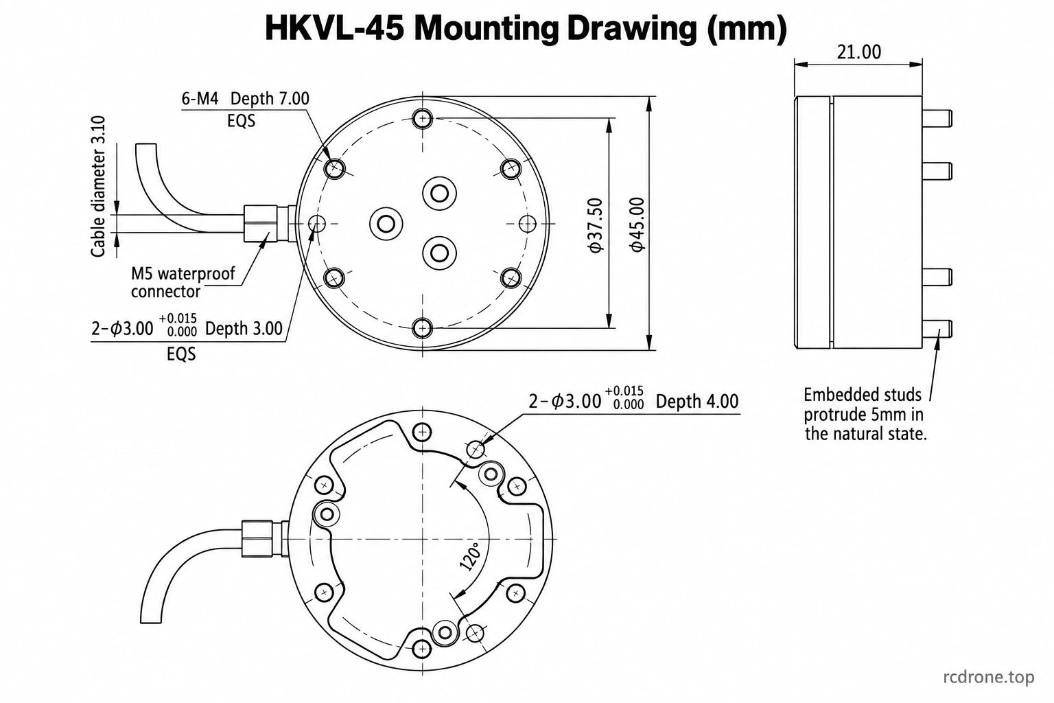 HKVL-45 supplier mounting drawing, dimensions in millimeters
