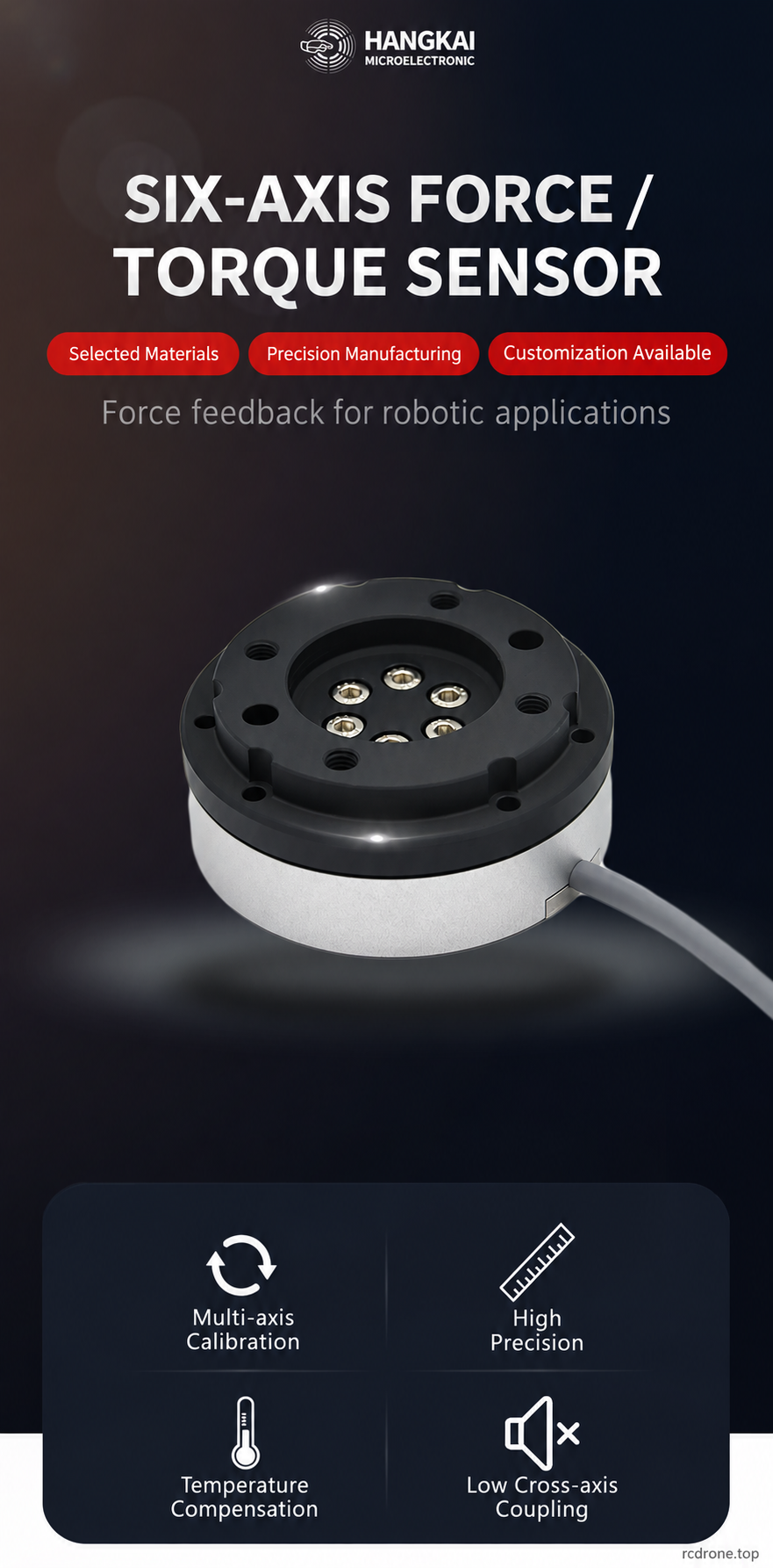 HKVL-75 series: multi-axis calibration, temperature compensation and low cross-axis coupling.