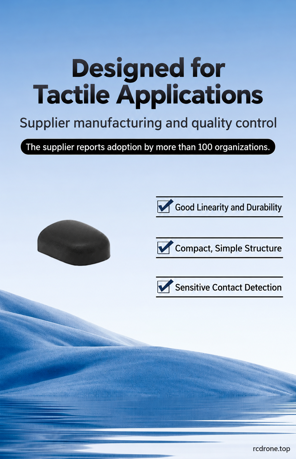 Compact rubber contact surface and supplier-described tactile-sensing design features.