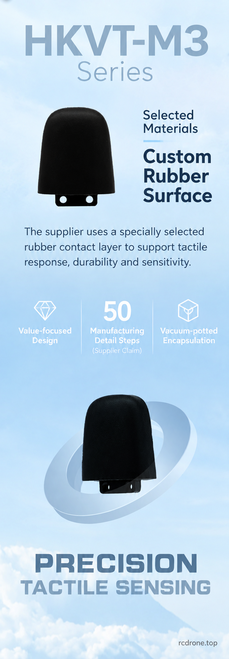 Supplier description of the selected rubber contact layer and vacuum-potted construction.