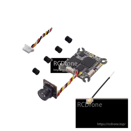 The HDZero Eco VTX is a lightweight 720p 5.8GHz digital video transmitter for micro FPV drones, including a camera and antenna.