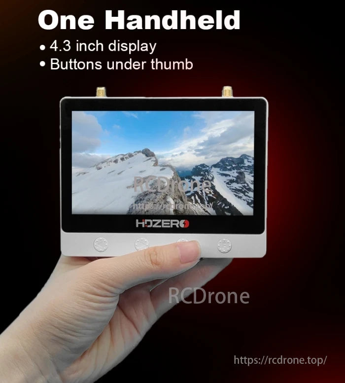 HDZero Monitor, HDZero handheld monitor with 4.3-inch display and thumb-accessible buttons.