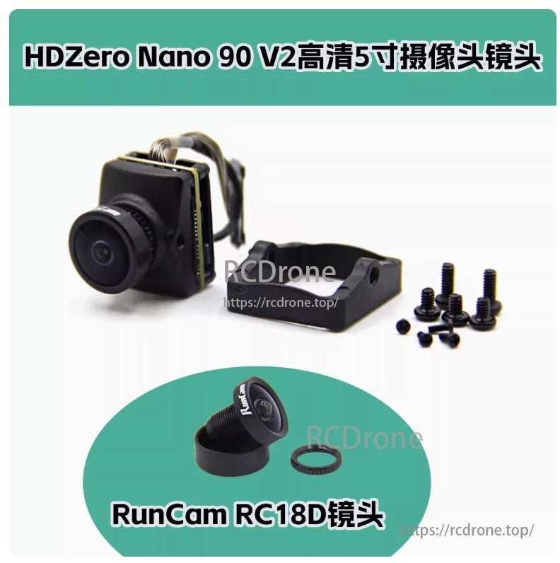 HDZero Nano 90 V2 FPV Camera, The HDZero Nano 90 V2 FPV camera features a RunCam RC18D lens, delivering 90FPS and 3ms low latency for digital racing drones.