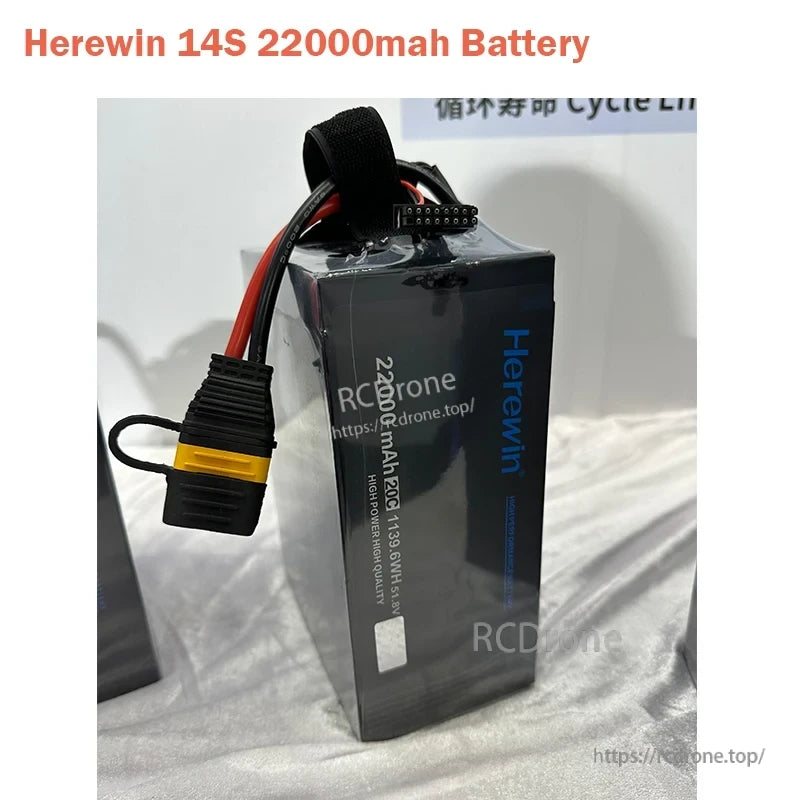 Herewin 14S 20C Li-Po Battery, Herewin 14S Li-Po battery: 22000mAh, 51.8V, 20C, 1139.6Wh, high power/quality, XT90 connector, balance plug.