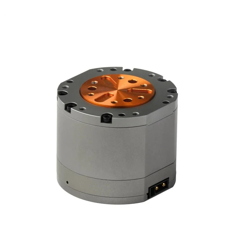 HexFellow HEXMOTOR 4310 gray cylindrical motor with orange circular mounting face and side connector.