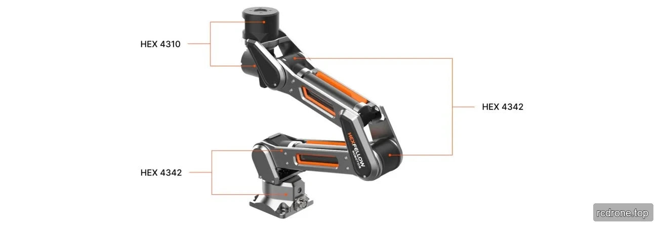Alternate robotic arm illustration with HEX 4310 and HEX 4342 motor callouts