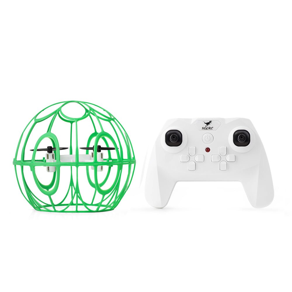 HGLRC A125 Soccer Drone in green spherical cage with white remote controller, RTF kit