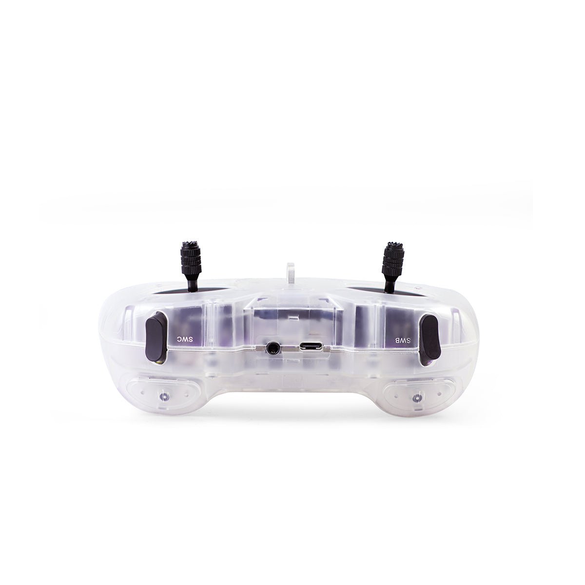 Top edge view showing switches, USB-C port and trim buttons on the controller