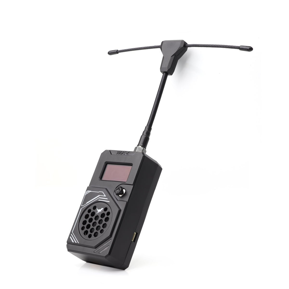 HGLRC ELRS T ONE 868-915MHz 2W TX module with OLED screen and T-antenna, angled view