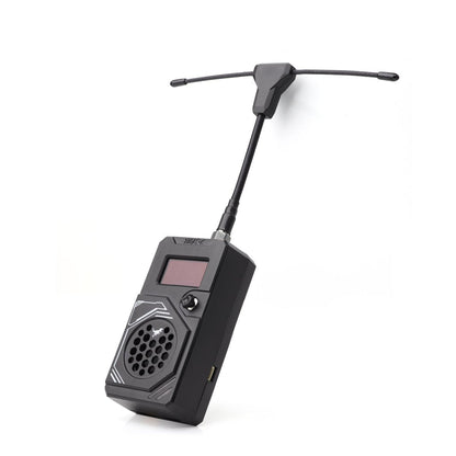 HGLRC ELRS T ONE 868-915MHz 2W TX module with OLED screen and T-antenna, angled view