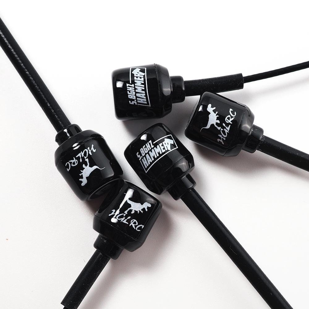 HGLRC Mini Hammer 5.8GHz FPV drone antenna set, black mini hammer heads with coax leads